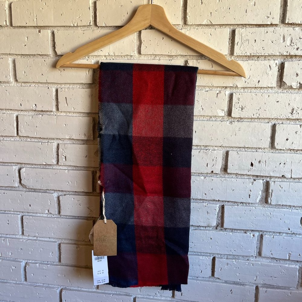 Hollister Blue and Red Plaid Soft Winter Scarf